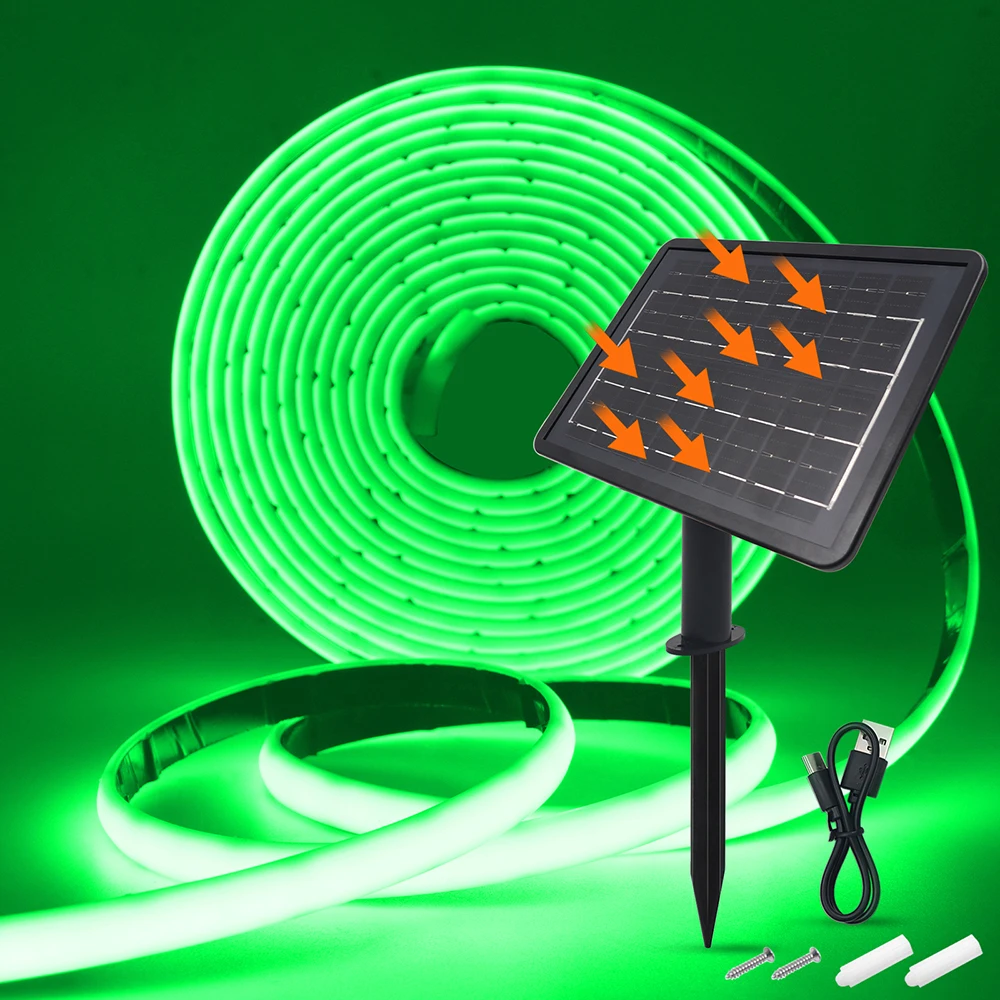 HAGAHA Solar-Neonlichtstreifen, 24 V, COB, wasserdicht, IP68, Rot, Grün, Blau, Warmweiß, 320 LEDs/m, flexible, hochdichte Linearbeleuchtung 4