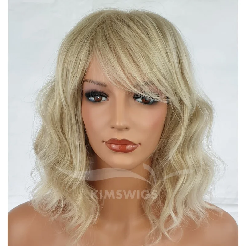 LIGHT BLONDE MIX WIG LADIES WOMENS WAVY SHOULDER LENGTH BOB STYLE UK SELLER