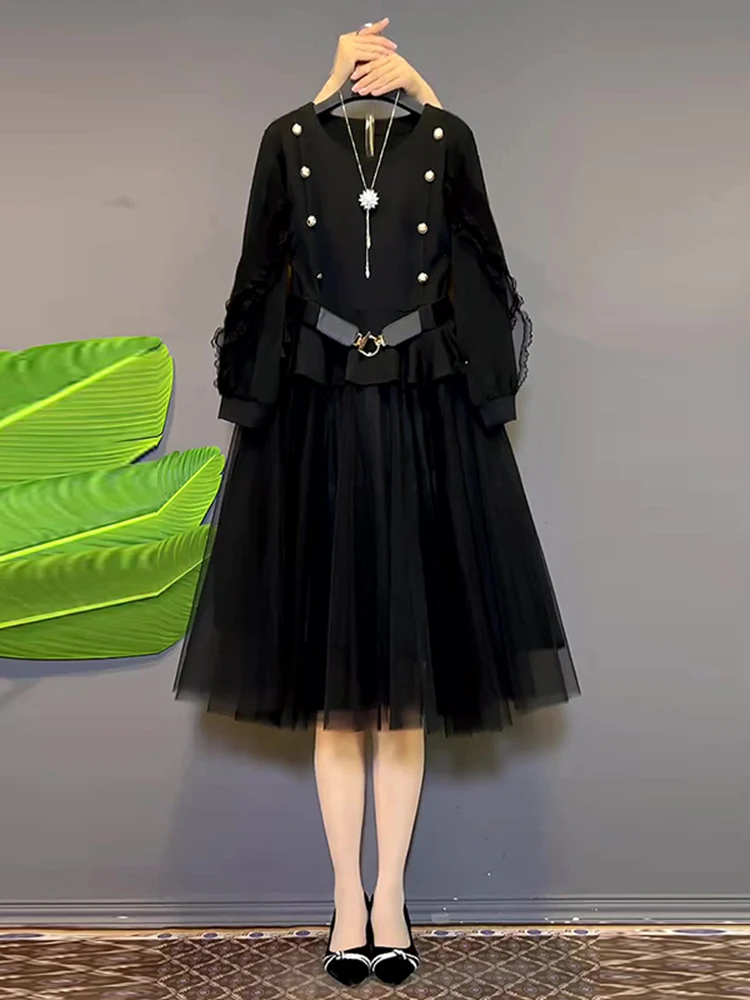 

plus Size Women's Ele Slimming Me Dr Winter New Arrival Korean Sle round Ne Long Sve Midi Dr for plus Size