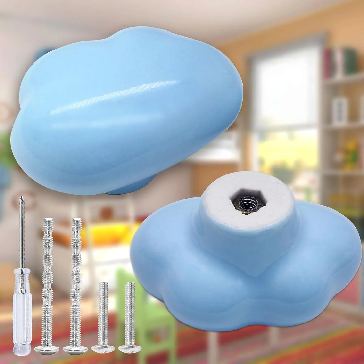 Glossy Cloud Shape Ceramic Drawer Knobs Cute Pull Handles With Screws For Kids Bedroom Kitchen Cupboard Wardrobe