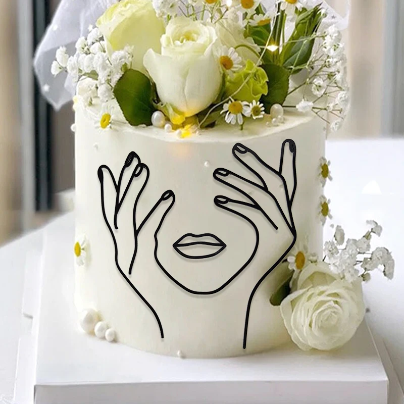 Acrylic Minimalist Art Lady Face Cake Topper Girl Happy Birthday Cake Topper Party Supplies Wedding Sexy Woman Cake Decorations