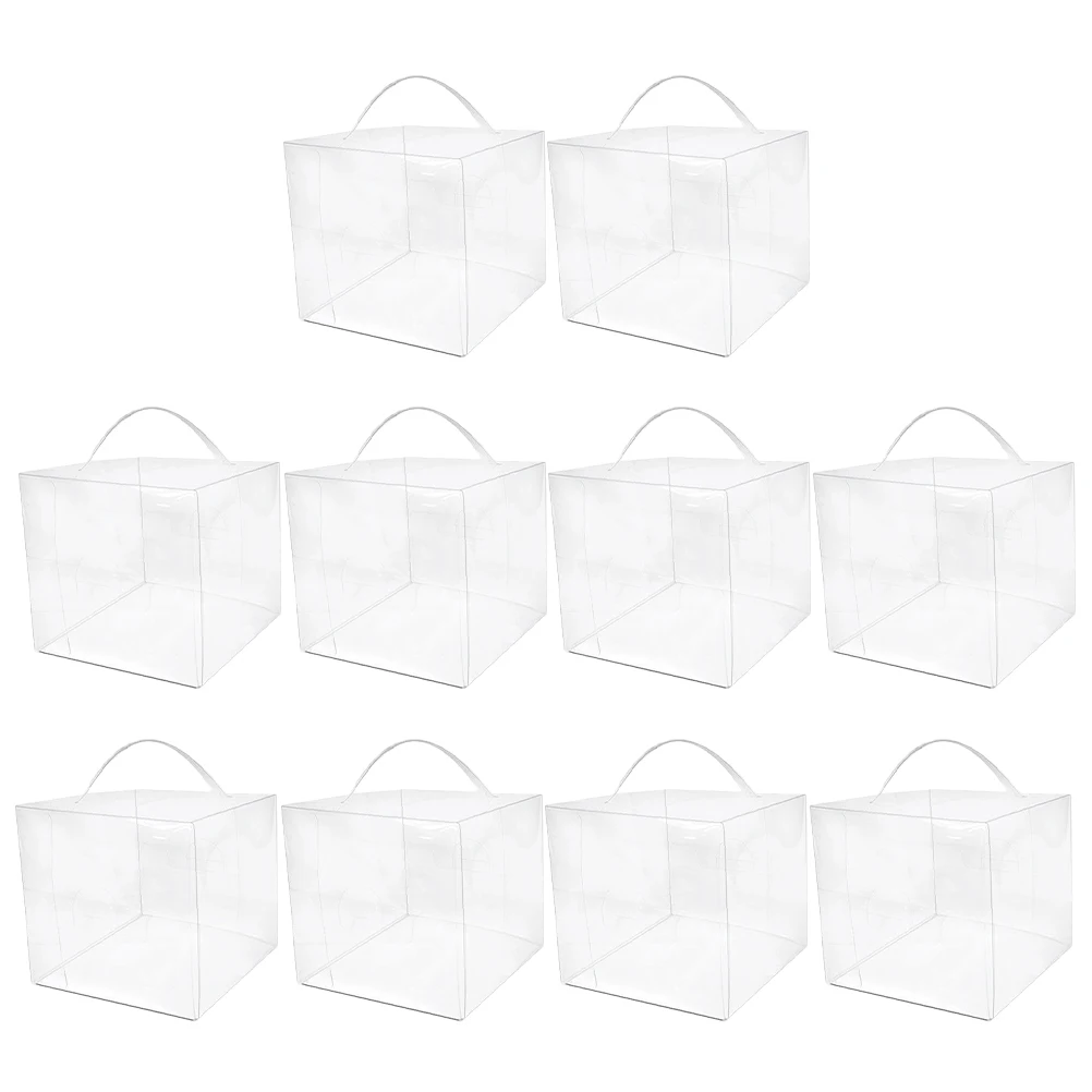 10 Pcs Square Cake Boxes Clear Transparent Handled Bakery Containers 8 5CM Portable Cake Packaging Display Holder Pastry Storage