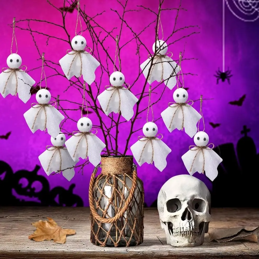 

6Pcs creative Halloween Hanging Ornaments White Ghosts DIY Halloween Cloth Ghosts 3 Inch Handmade Hanging Ghost Pendant