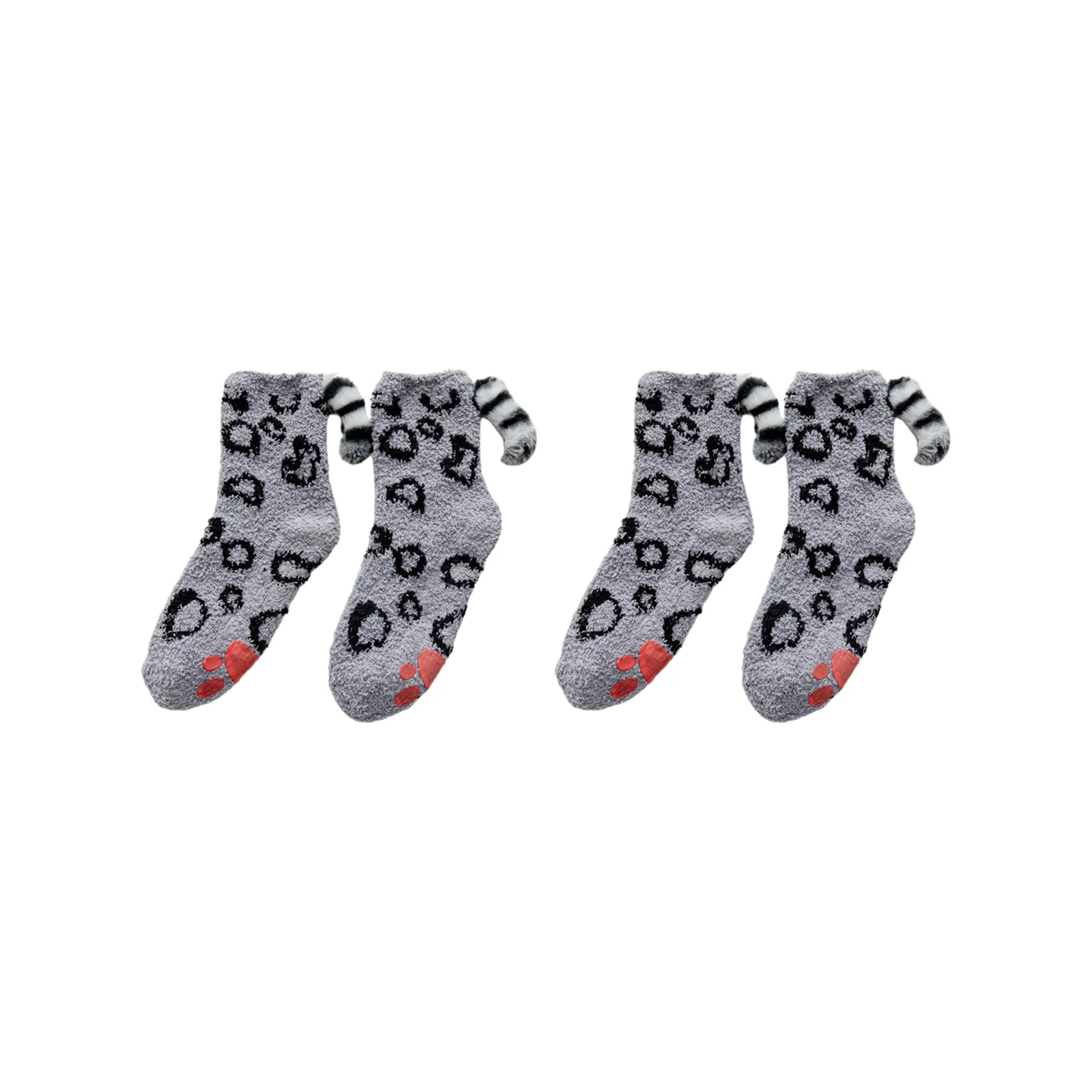 Cat Claw Cute Plush Socks Set - 1 pair each of black leopard print and yellow leopard print