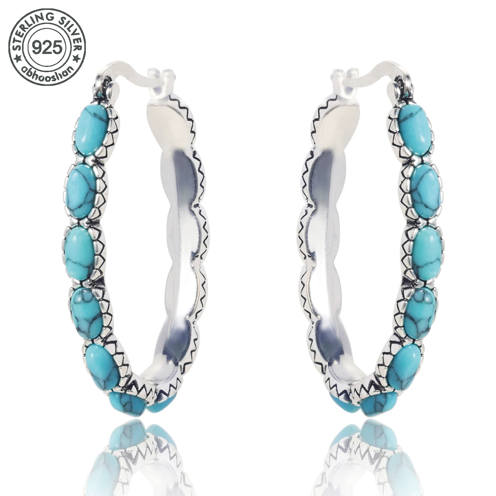 

Серебро 925, бирюзовые серьги, женские серьги, комплект серег с бирюзой, богемный стиль, роскошный и элегантный дизайн, подарок