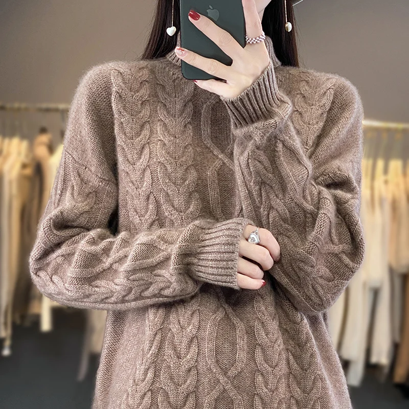 

100% Wool Knitwear Sweater Women Trends 2025 Winter Clothes Long Sleeve Top Round Neck Trends Female Clothing Pullover Blouse