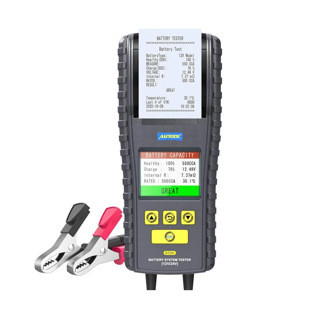 BT860 12V Car Battery Tester Printer USB Real Time Temperature Monitoring 3.2inch Color Screen Tool 12 Months Warranty