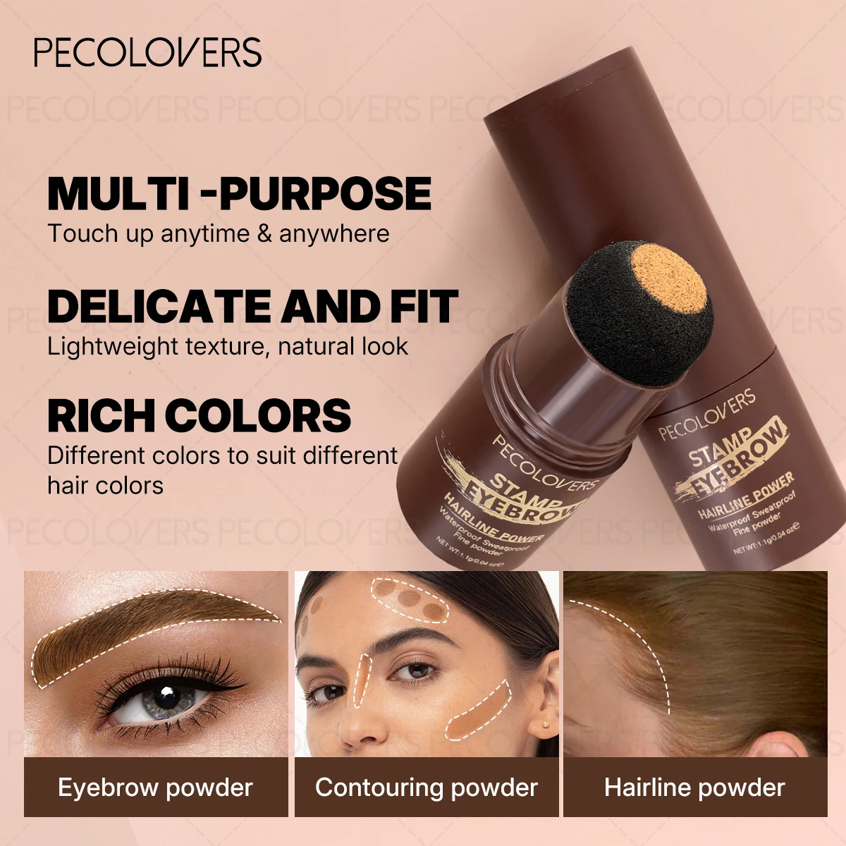 1PC waterdicht haarlijnpoeder - delicaat poeder, langdurig, anti-vlekkend, multifunctioneel contourpoeder, wenkbrauwpoeder