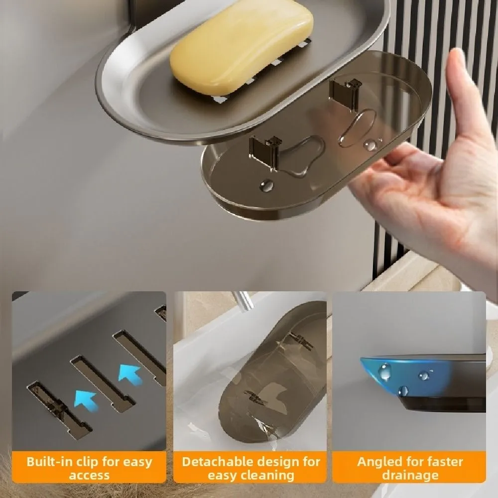 

2 шт. алюминиевая настенная мыльница без перфоратора, дренажный лоток для хранения мыла, прочная несущая нержавеющая мыльница для ванной комнаты