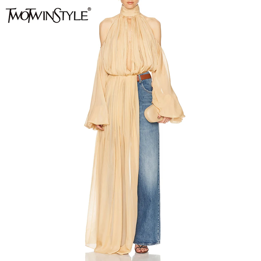 

TWOTWINSTYLE Новая модная женская блузка с круглым вырезом, длинными рукавами, сетчатыми вставками и эффектом похудения