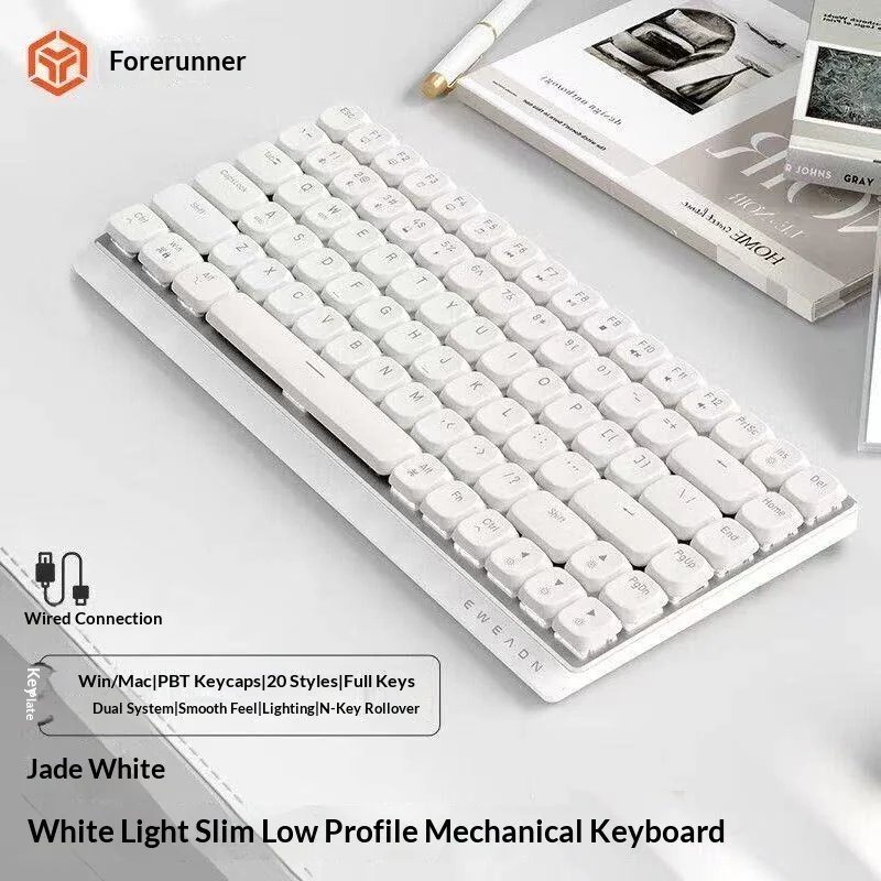 Eweadn Mk84 Mechanical Keyboard Low Profile Tri Mode Wireless Bluetooth Wired Thin White Portable Pbt Keycaps For Office Win Mac