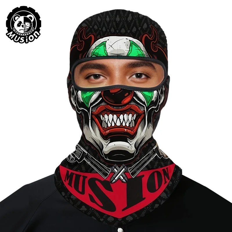 Musion Balaclava Helmet Liner Full Face Mask Skull Print Moto Topeng Muka Rider for Cycling and Riding Motorcycle