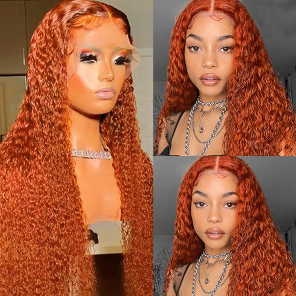 30 32 Inch Ginger Orange 13X6 Lace Frontal Wigs Deep Curly Human Hair Wigs 13x4 HD Transparent Lace Frontal Wig Deep Wave Wig