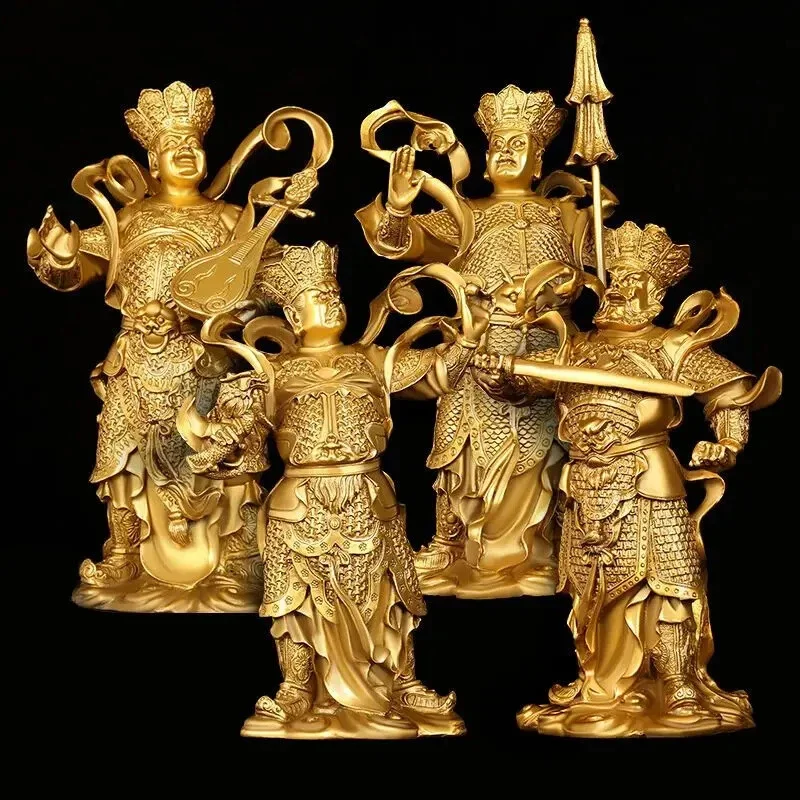

4pc/set Chinese The Four Heavenly Kings Animal Statue Full Copper Buddha Decor