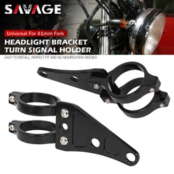 Motorcycle Headlight Bracket Clamp For 41mm Fork Head Light Lamp Support Turn Signal Light Holder Chopper Cafe Racer Accessories