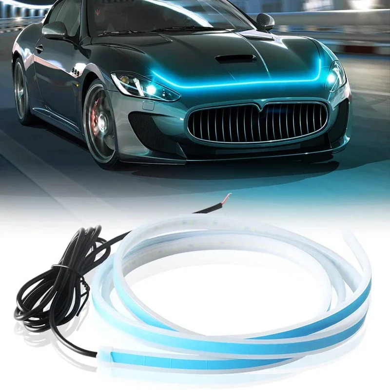 

12V Universal Dynamic Car Hood Light Strip Daytime Running Lights Scan Starting Auto Engine Hood Guide Decorative Ambient Lamp