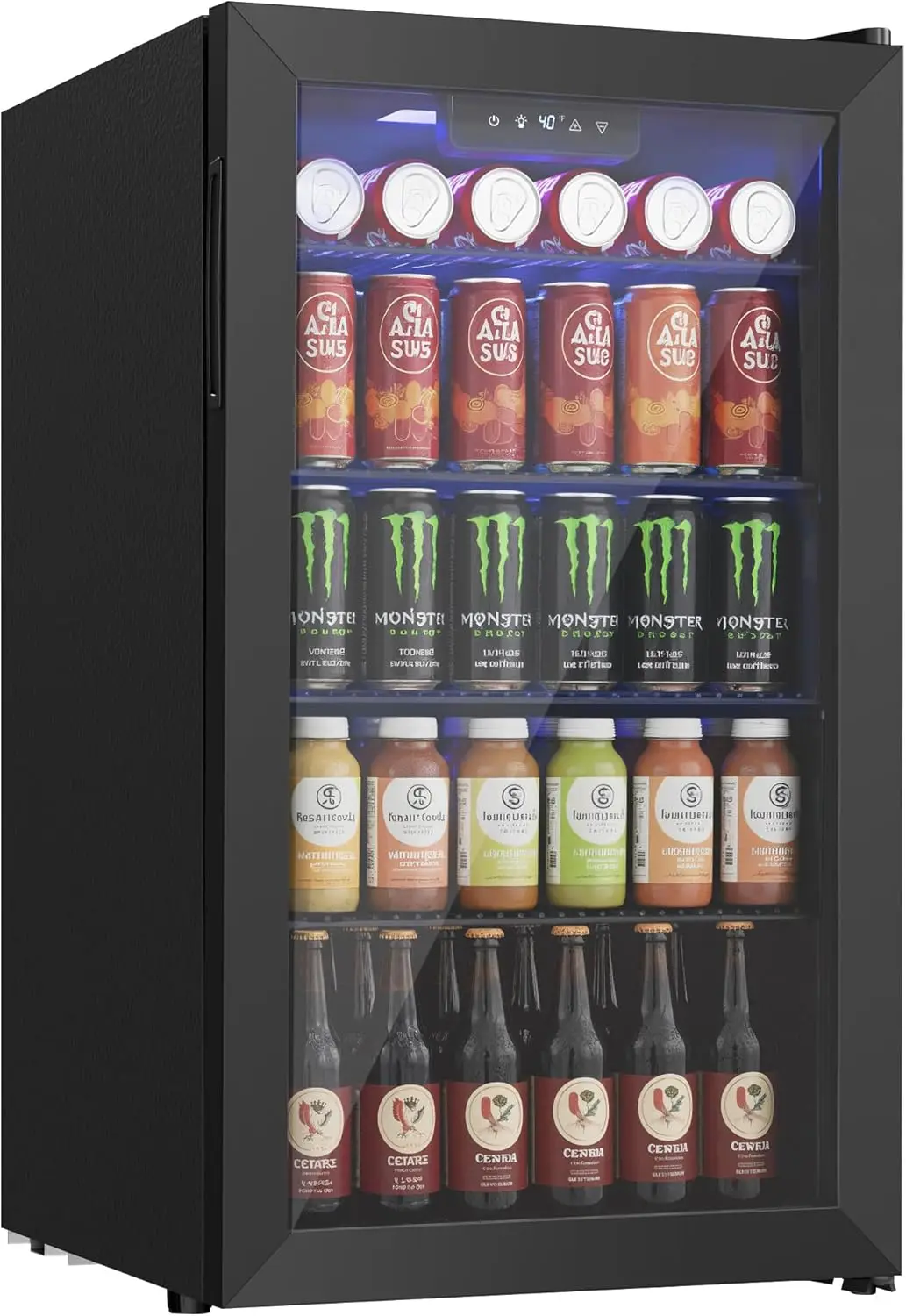 126-Dosen-Minikühlschrank mit Glastür, Getränkekühler für Soda und Bier, Verstellbare Regale, Schwarz