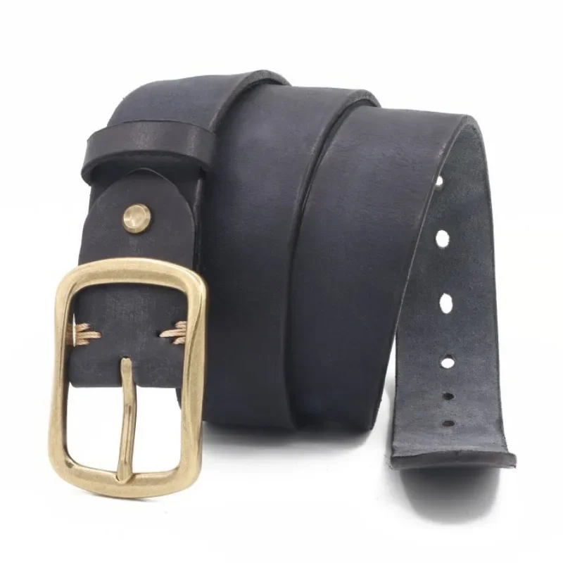 38-センチメートルメンズ手作りヴィンテージ牛革ベルト、男性真鍮バックル高品質本革レトロトレンドパンツジーンズベルト