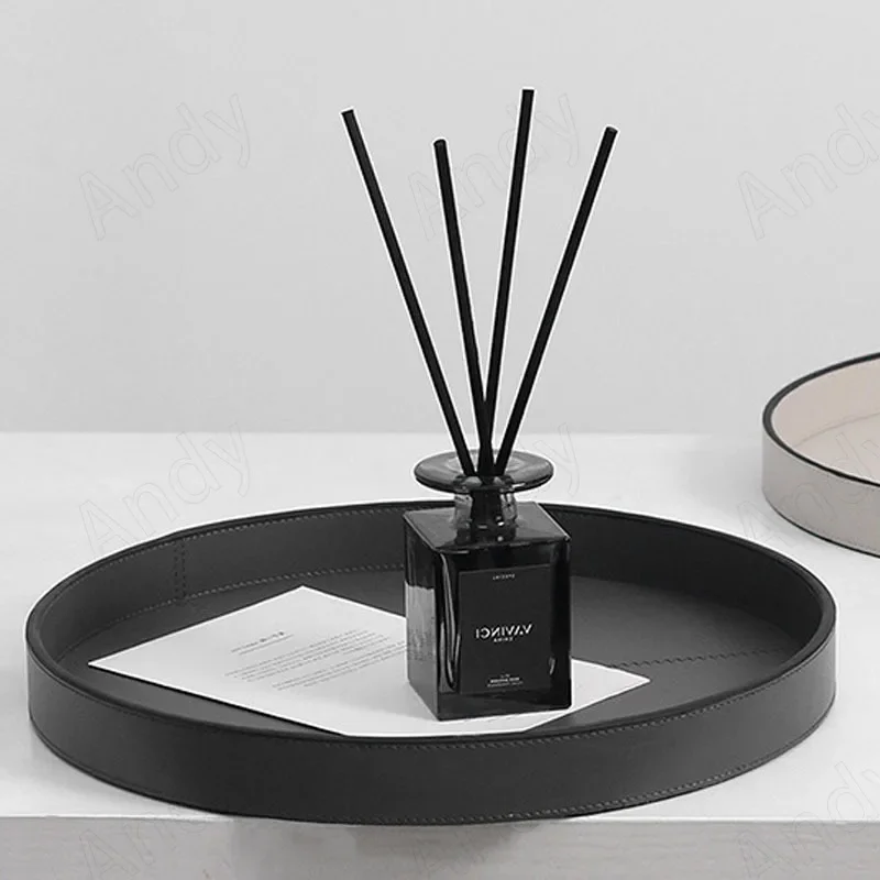 

Modern Leather Storage Tray Geometric Circular Decoration Table Jewelry Organizer Bedroom Cosmetics Container Home Decoration