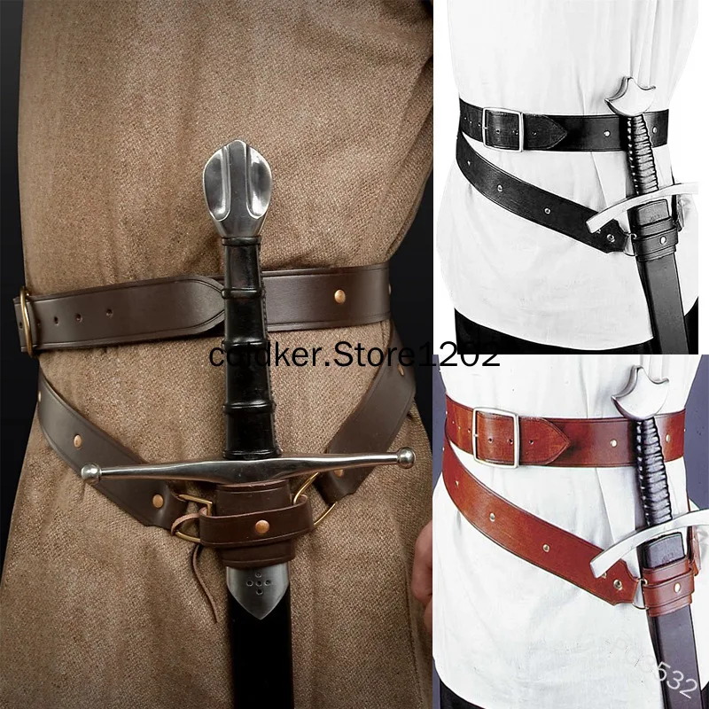 Volwassen Mannen Larp Warrior Piraat Viking Knight Cosplay Leer Gesp Middeleeuwse Renaissance Zwaard Houder Pu Riem Taille Schede