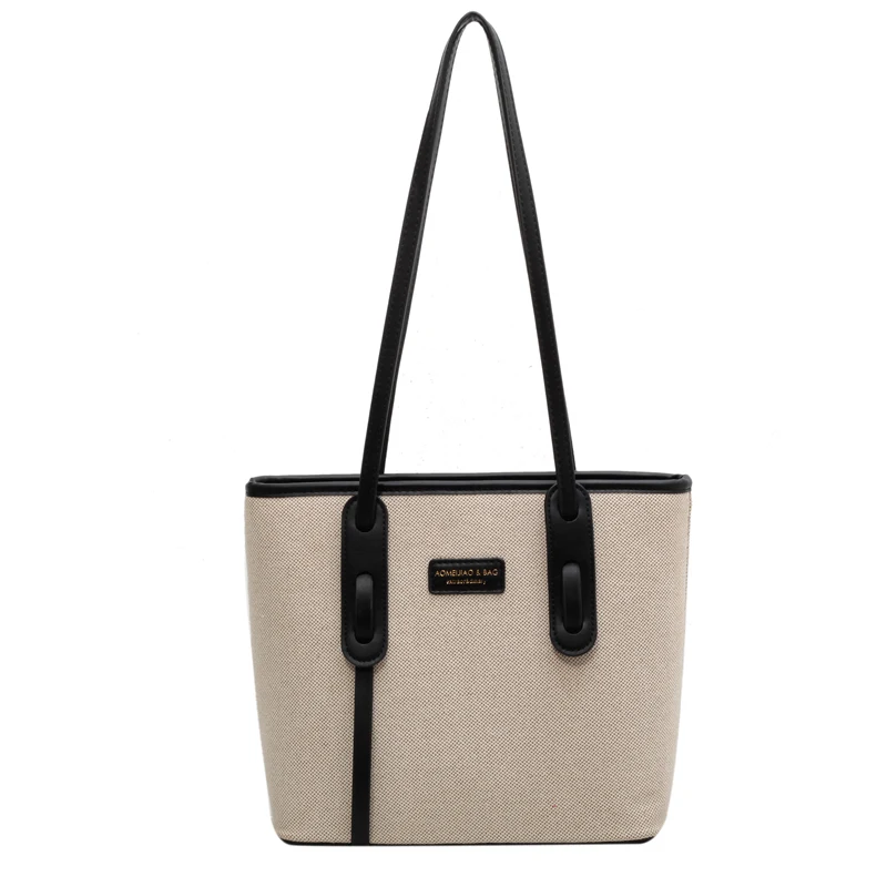 Large Capacity Women Tote Bag Fashion Contrast Color Canvas Female Handbag High Level Textured Office Ladies One Shoulder Bag