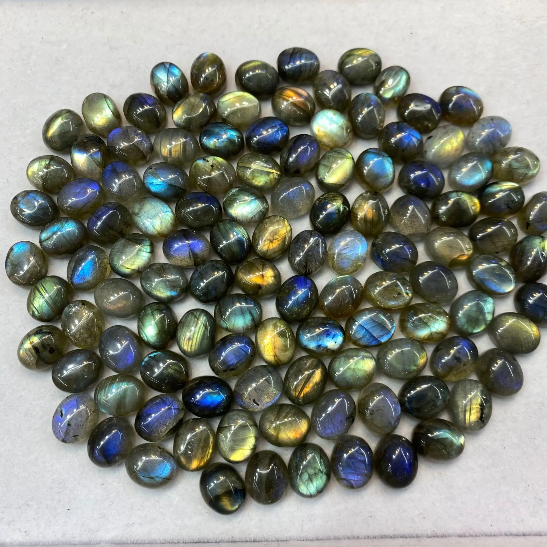 Wholesale Mixed 10pcs/lot Genuine Labradorite 6x8mm 7x9mm 8x10mm 9x11 Cabochon Bead 11-16 mm Oval Gemstone Ring Face for Jewelry