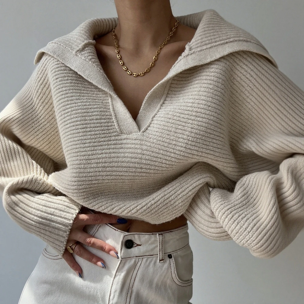 

Women's Autumn Sweater K-Fashion Solid Color Long Sleeve Lapel Slim Fit Basic Daily Top Fashion Trend