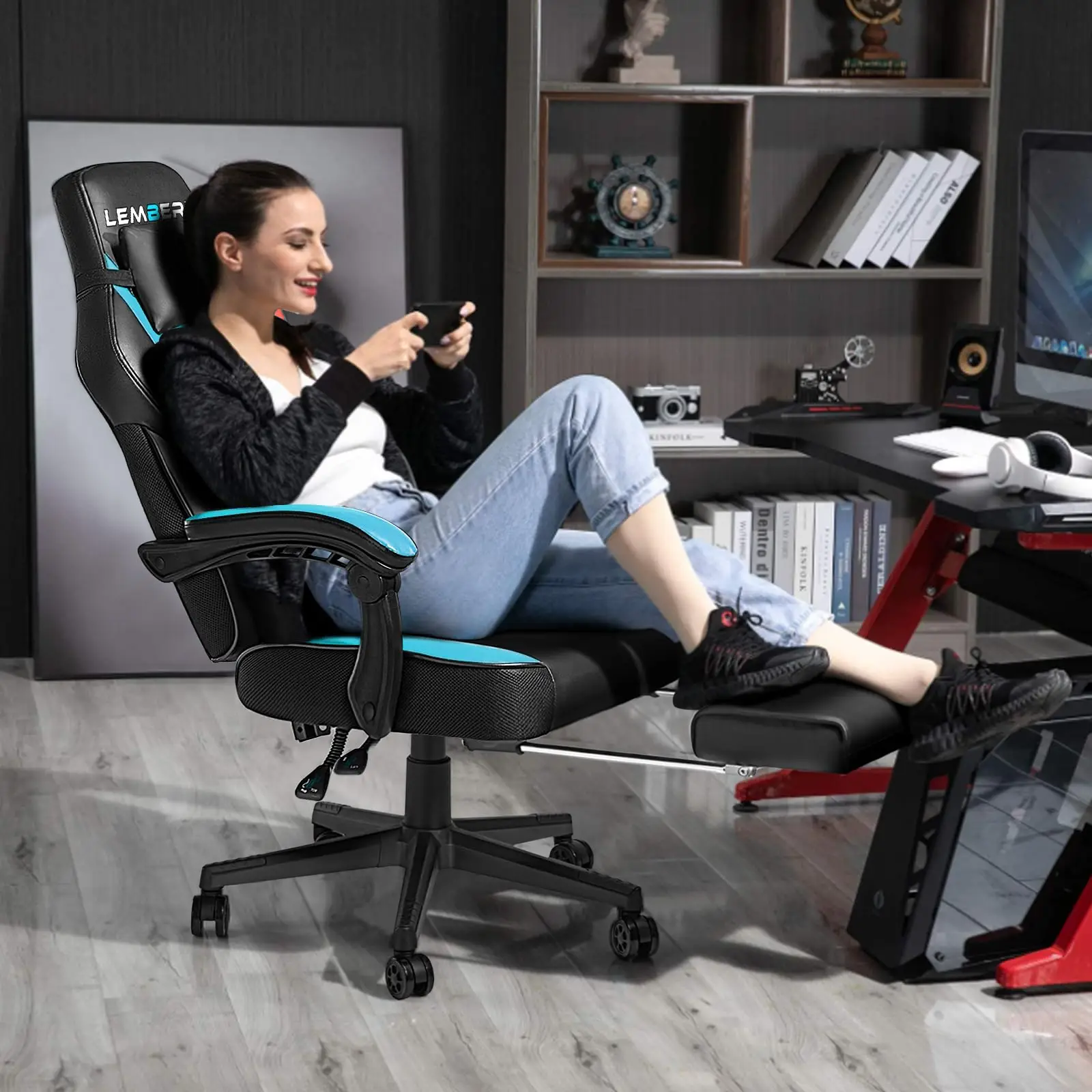 Big and Tall Gaming Chair 400lb Capacity, Heavy-Duty Office Chair with Reinforced Footrest, Wide Seat High Back PC Desk