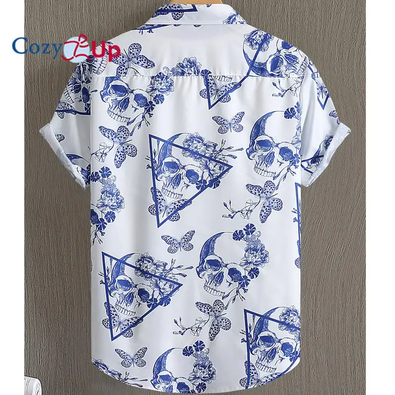 Cozy Up Fashionable Men Short Sleeved Skull Shirt for Men Summer Shirt