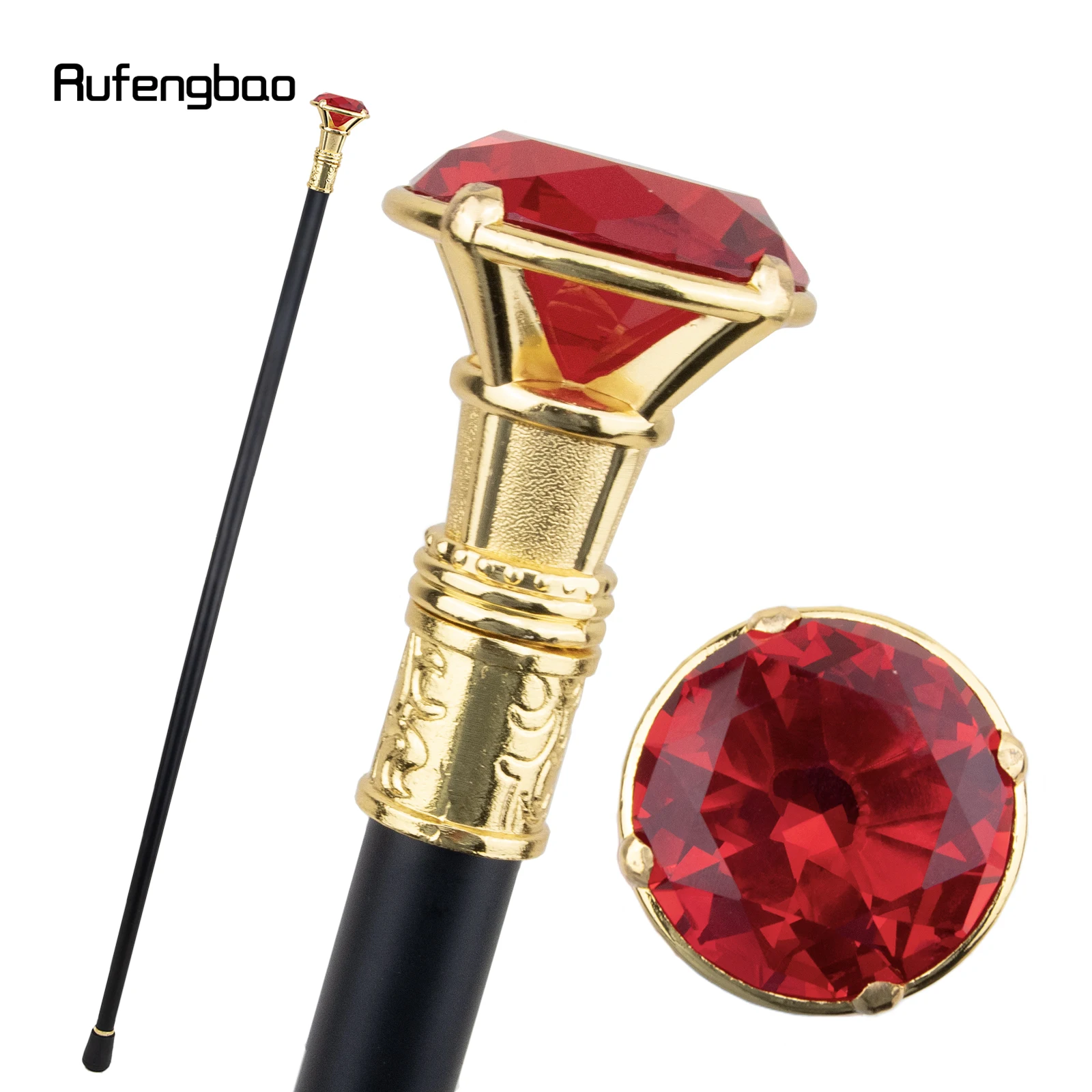 Red Diamond Type Golden Single Joint Walking Stick Decorative Cospaly Party Fashionable Walking Cane Halloween Crosier 93cm