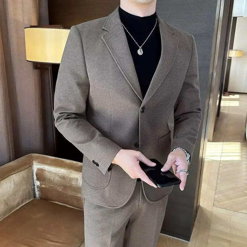 

Чистый цвет, мужской шерстяной костюм, повседневный приталенный костюм, осенне-зимний деловой повседневный модный однобортный костюм Jaet Haome