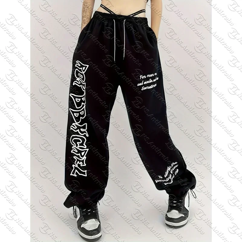 Women's Y2K Street Dance Sweatpants European American Style Drawstring Letter Print Trousers for Kids