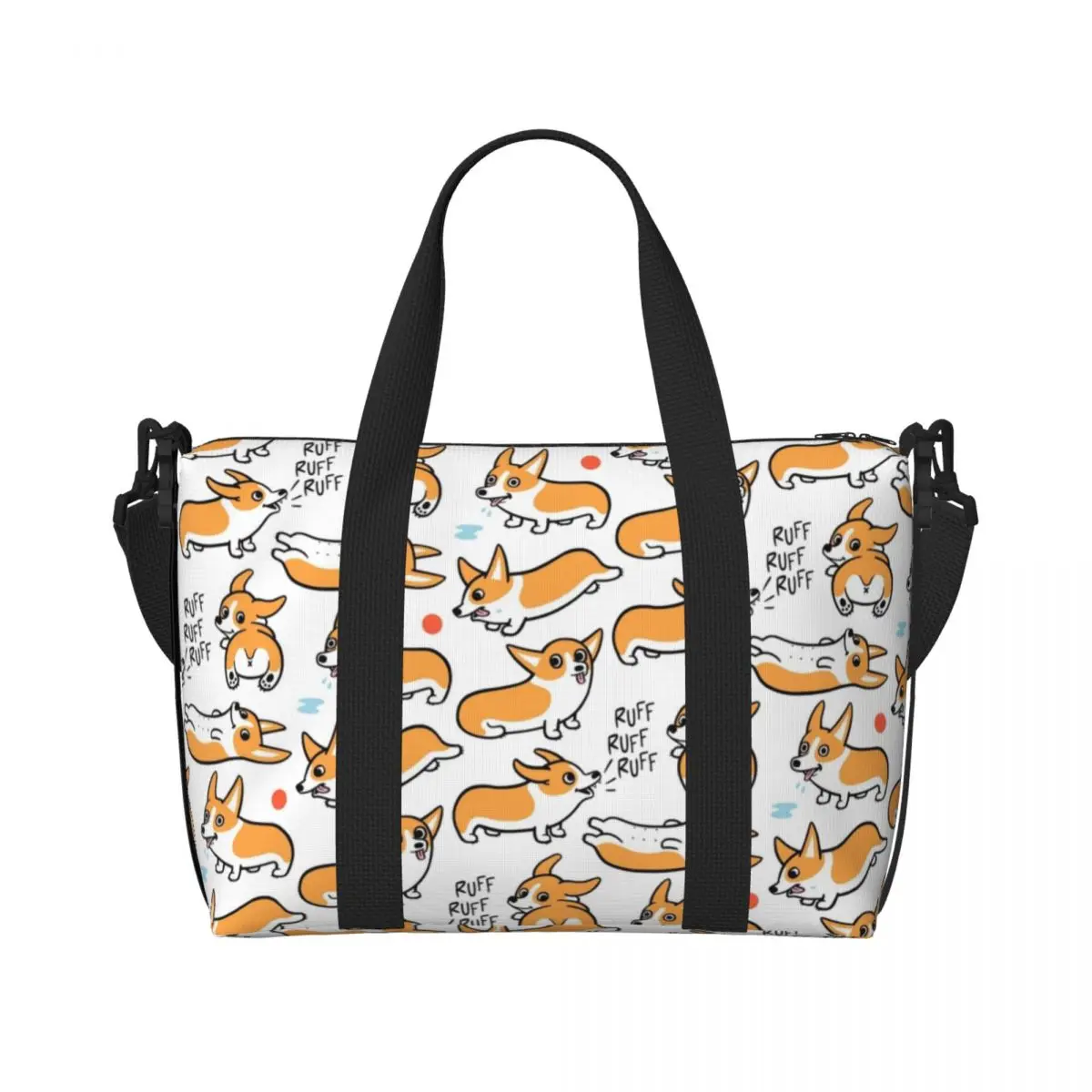 Custom Cute Corgis Tote Bag for Women Large Capacity Welsh Corgi Dog Gym Beach Travel Bags