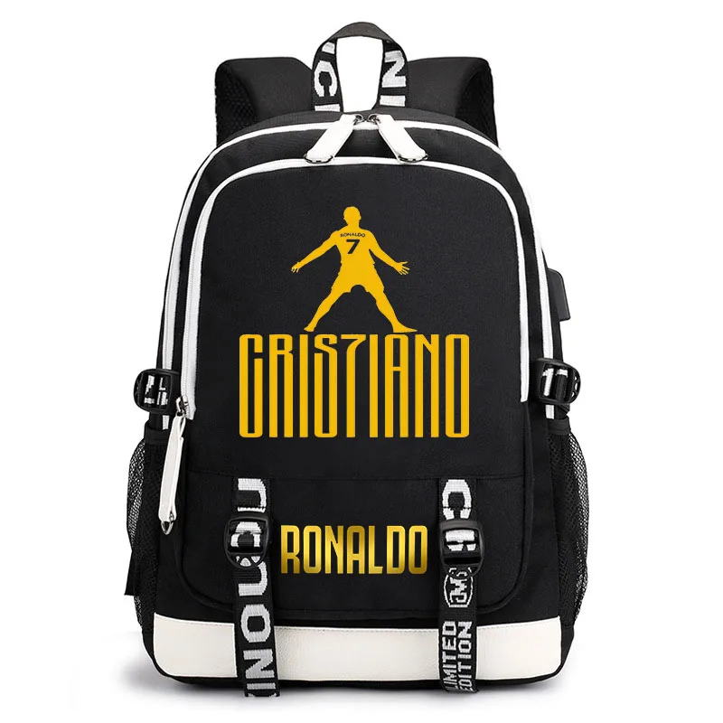 

Ronaldo backpack football player peripheral printing student schoolbag usb travel bag children's bag personality casual bag