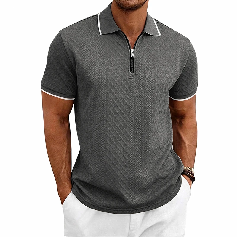Sommer Herren Casual Business Kurzarm 9-Farben Jacquard 1/4 Reißverschluss Poloshirt | Strukturiertes Polo-Top mit Reißverschluss und kurzen Ärmeln – Detail 36