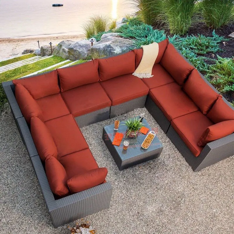 Rattan sofa, balcony, rattan chairs, coffee table, living room, combined outdoor rattan furniture