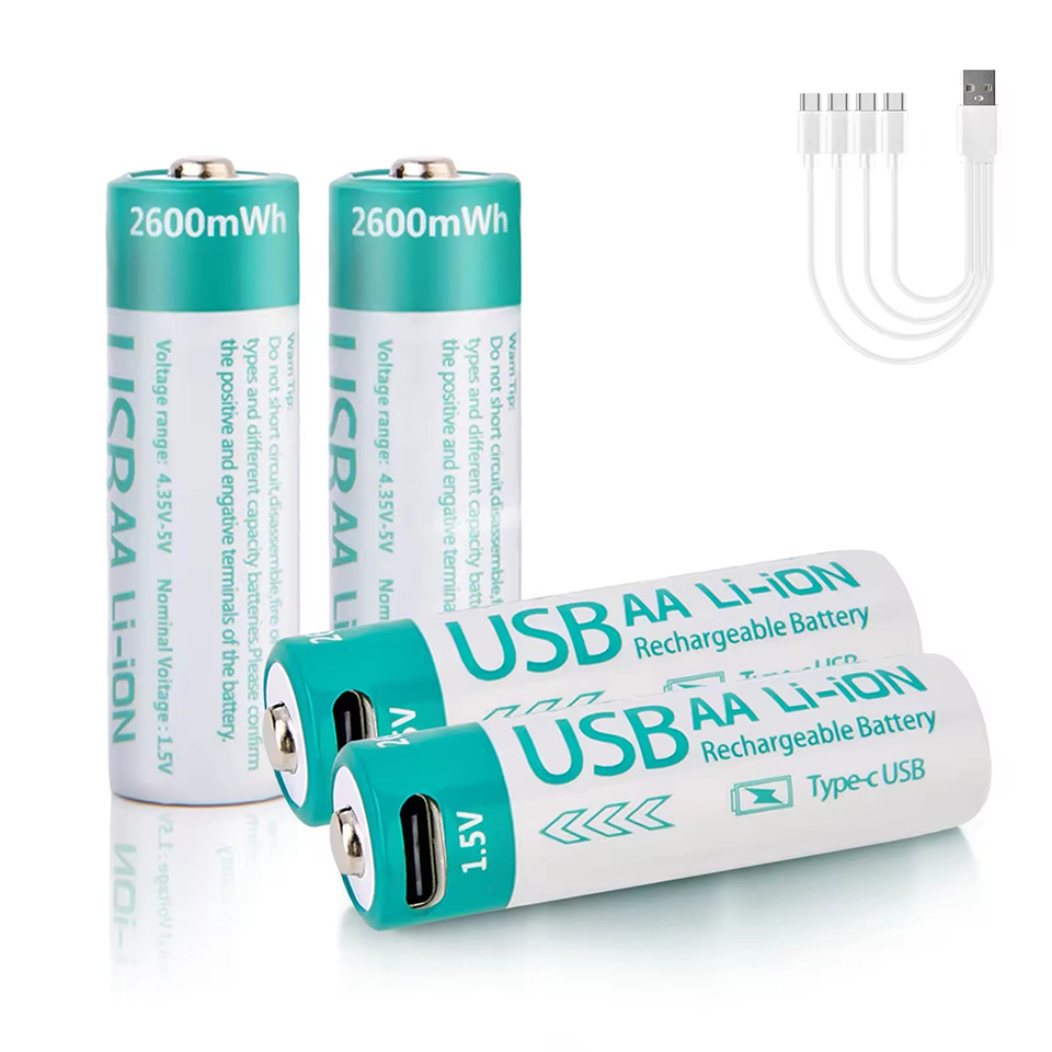 kuugro USB 1.5V 2600mWh AA Rechargeable Battery Type-C Rechargeable aa Lithium Battery for Remote Control Electric Toys Mouse