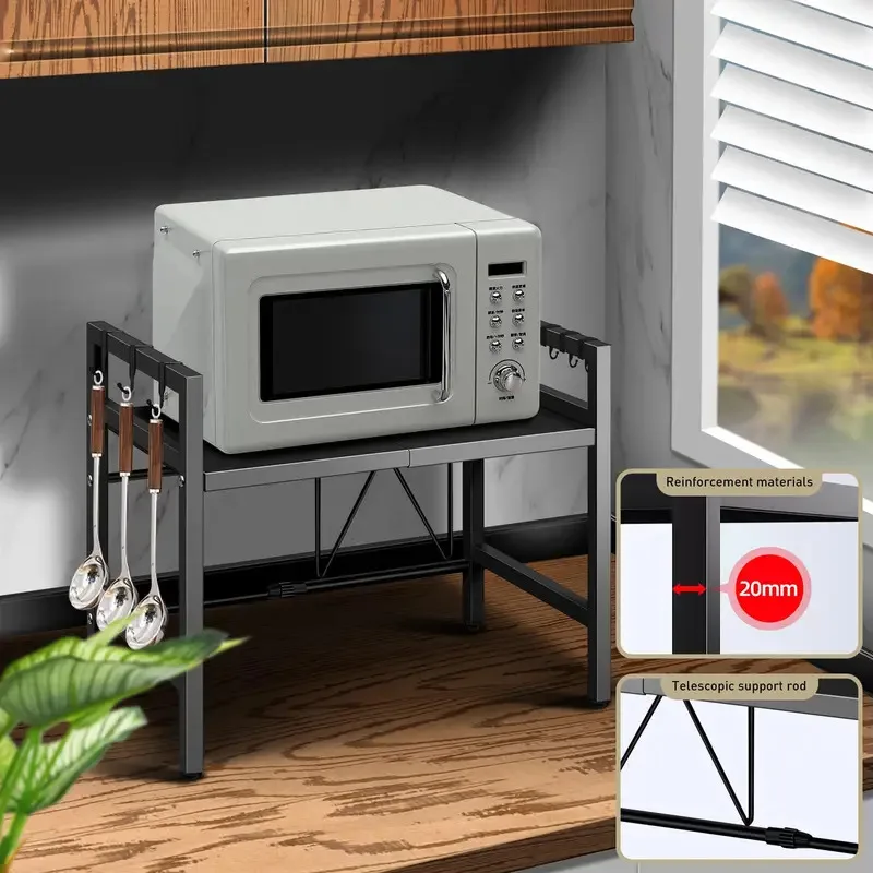 Expandable 42-64cm Microwave Shelf Organizer, Moisture And Rust Proof Microwave Countertop Organizer,Tableware Storage
