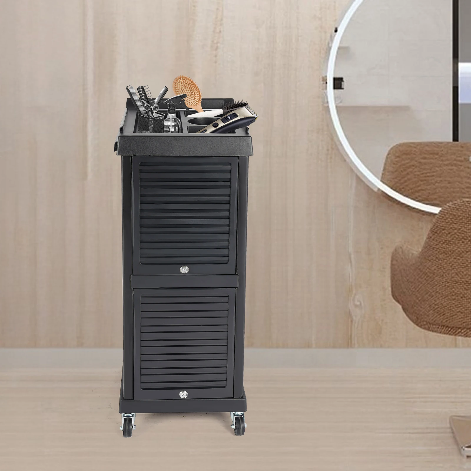 Hair Dye Lifting Rack, Rolling Trolley Cart with 7 Tiers, Lockable Compartments, Retractable Design for Hair Tools, Cosmetics, a