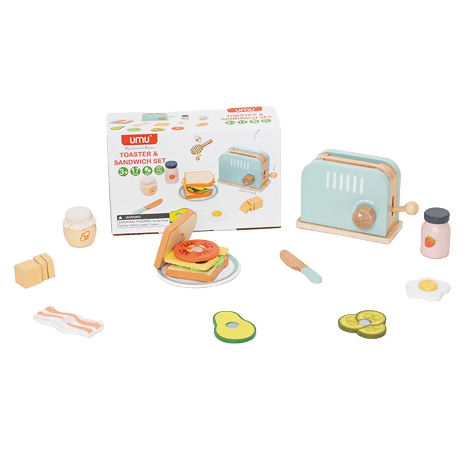 Wooden Kitchen Toys Bread Maker Toy Fun Role Play, Pretend Play, Food SetPlay Kitchen Accessories for Preschool Girls Boys