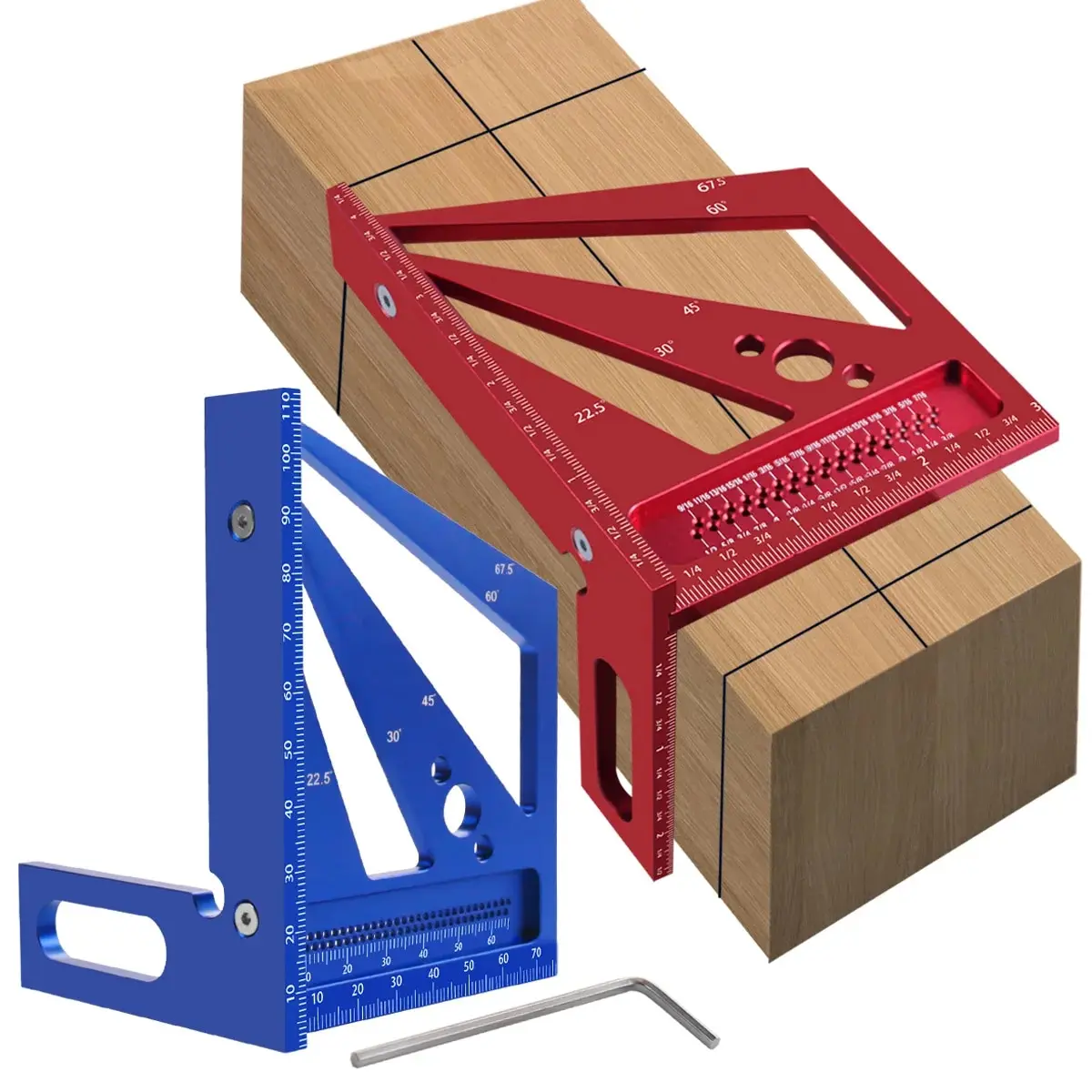 

3D многоугольный квадратный транспортир для деревообработки, угловая треугольная линейка из алюминиевого сплава, Т-образная чертилка - 22,5/30/45/60/67,5/90 градусов