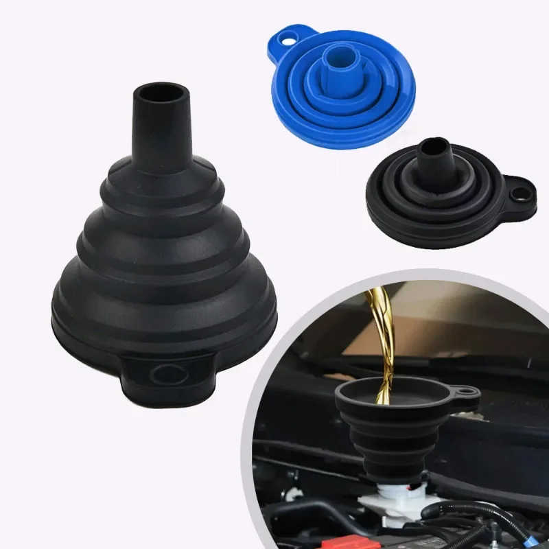 1pc Auto Engine Oil Petrol Diesel Oil Change Funnel Car Silicone Funnel Liquid Change Tools Foldable Portable Car Accessories