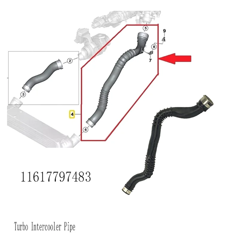 

A99F-Turbo Intercooler Pipe Hose 11617797483 For BMW Tturbocharged Hose Intercooler Charge Air Line E90 Intercharge Air Hose