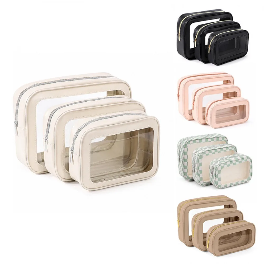 Transparent PVC windowed makeup bag, portable travel toiletry storage bag, waterproof visible cosmetic storage bag, available in