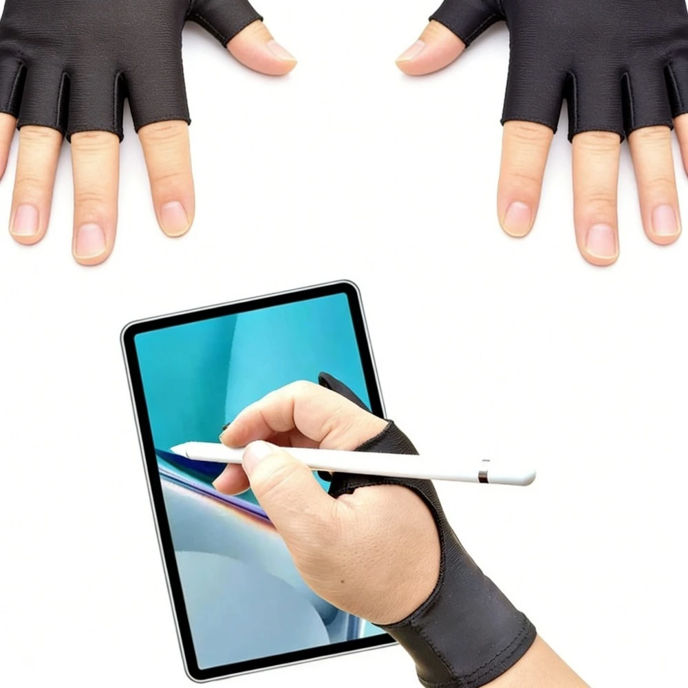 Artist Two-Finger Drawing Glove Anti-Touch Screen Protector for Graphics Tablet Painting Sketching