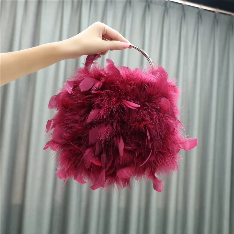 

Luxury Women Bags Ostrich Feather Bags Female Party Wedding Evening Dress Shoulder Clutch Chain Handbag Purses