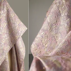 Luxurious Pink Gold Oil Painting Style Jacquard Fabric with Gold Thread Shimmering Texture for DIY Clothing and Home Décor