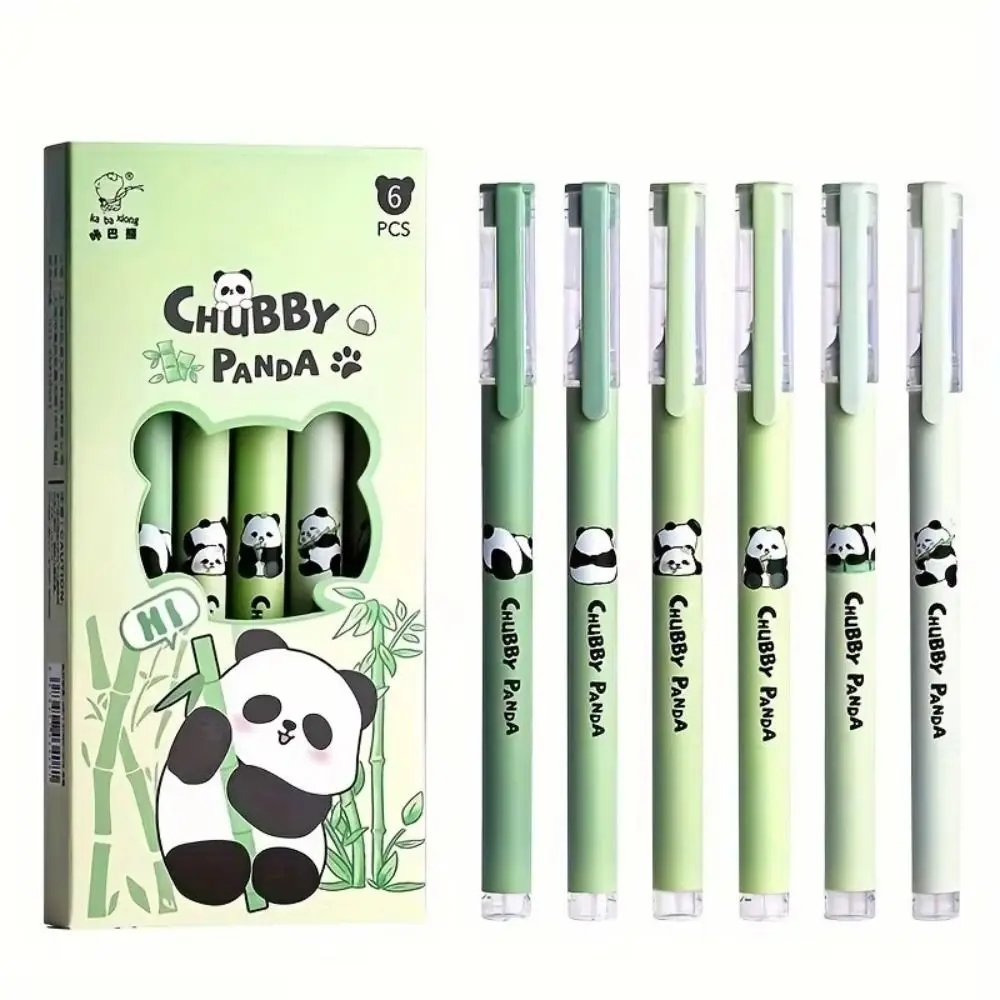 6PCS Aesthetic Capybara Panda Gel Pen Good Looking Writing Straight Liquid Ballpoint Pen Signature Black Ink 0.5mm Neutral Pen