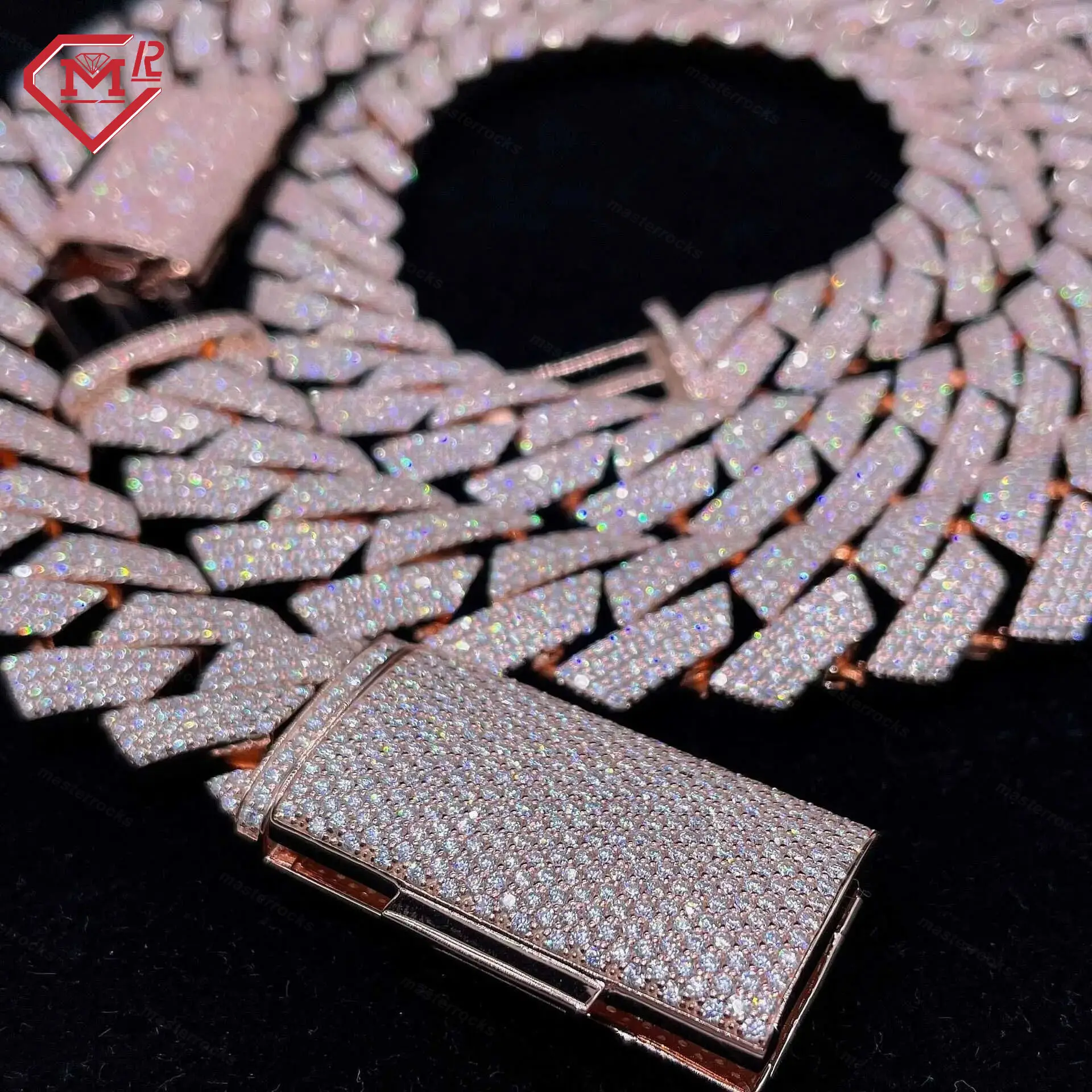 Hip Hop 925 Sterling Silver 20mm Gra Vvs Moissanite Diamond Jewelry Rose Gold Plated Cuban Link Chains Moissanite Necklace