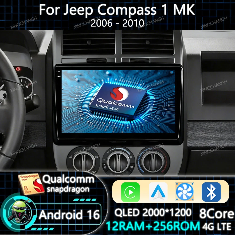 Android 16 Car Radio For Dodge Caliber Jeep Compass 1 MK Patriot 2006 - 2010 Multimedia Video Player QLED Navigation 2DIN GPS BT